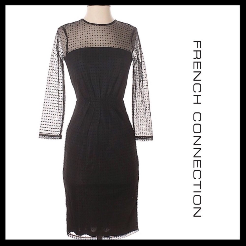 NWT French Connection Sheer Sleeves LBD